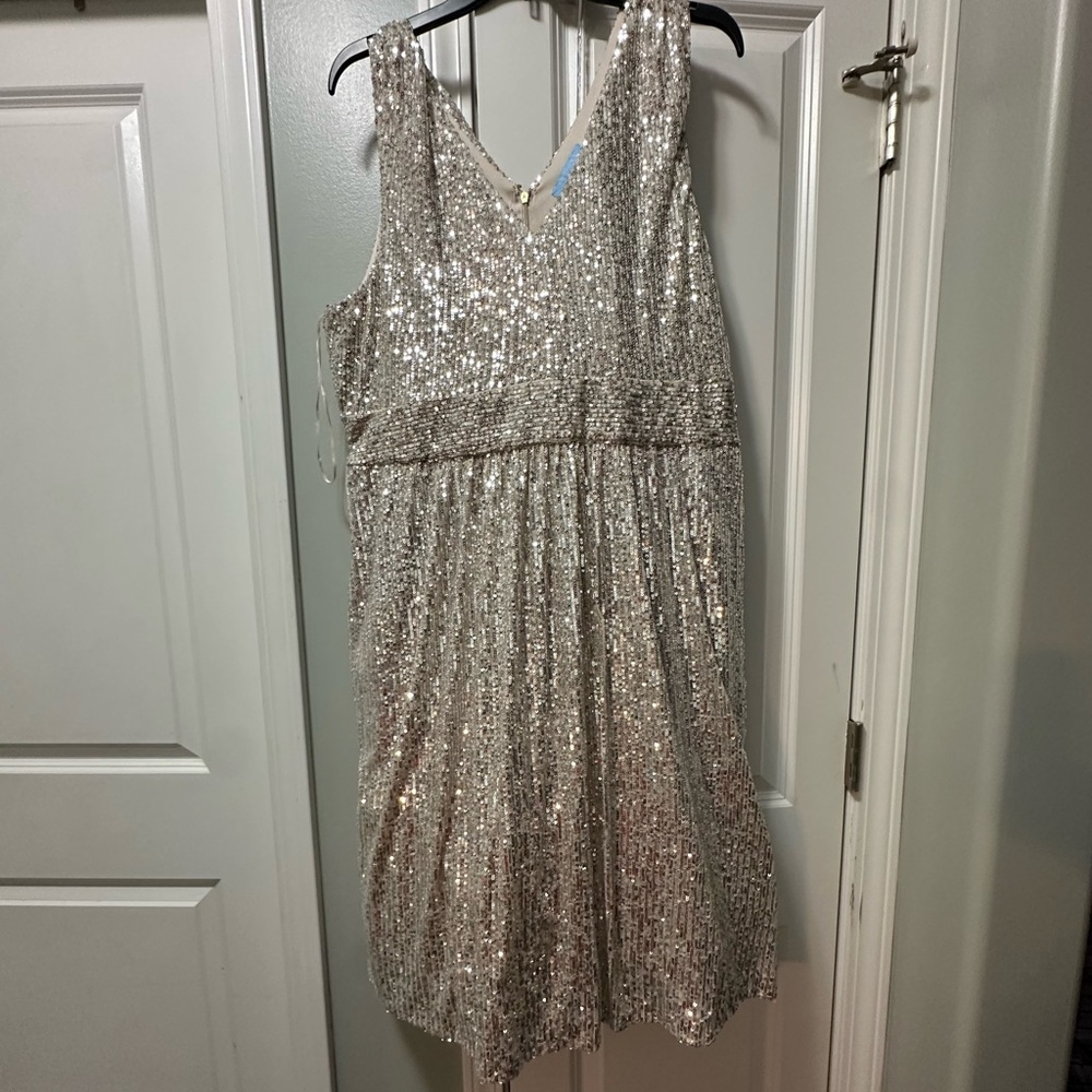 Draper James Silver Sequin V-Neck Cocktail Dress